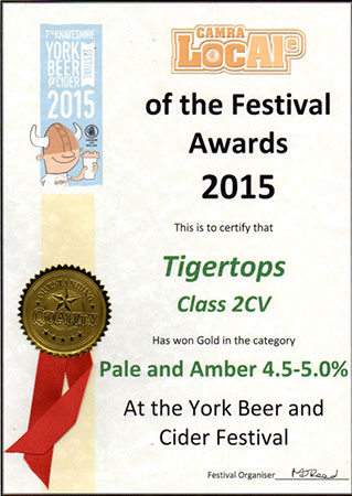 Class 2 CV by Tigertops Brewery York Beer and Cider Festival award